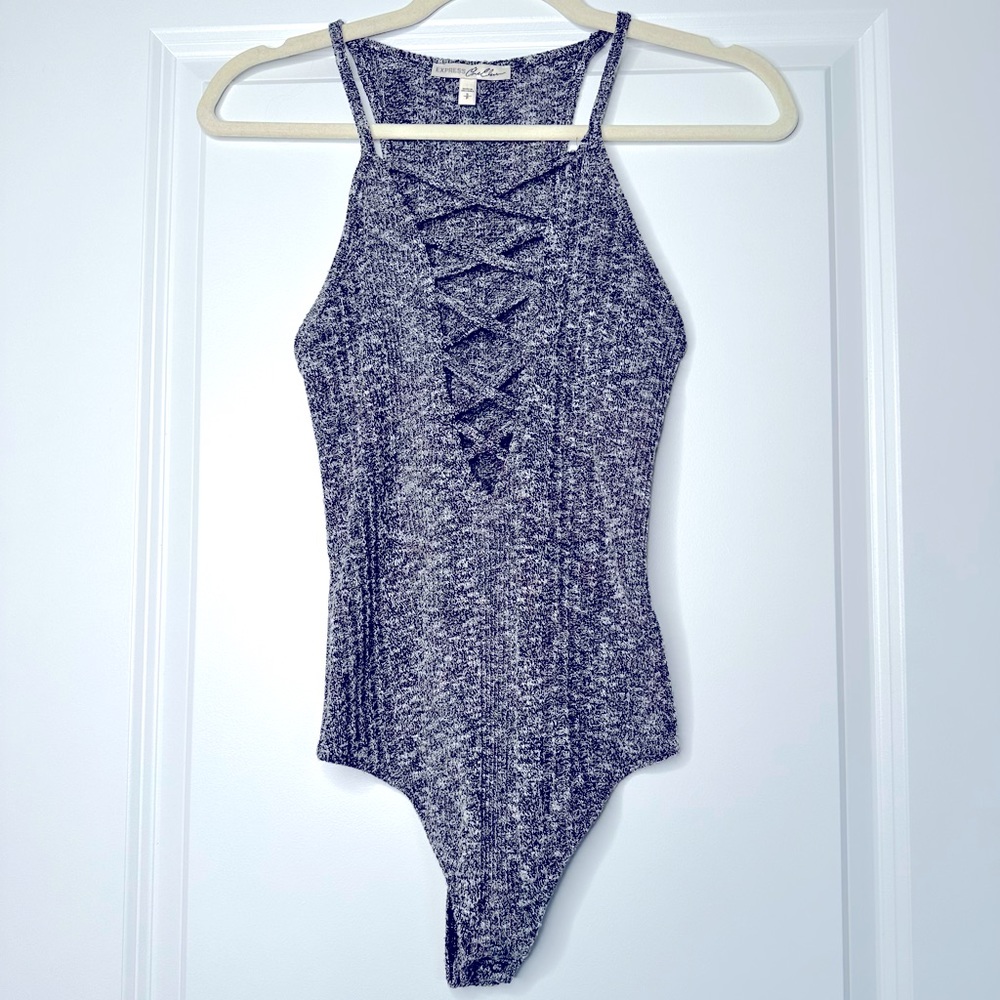 Grey marl ribbed strappy bodysuit